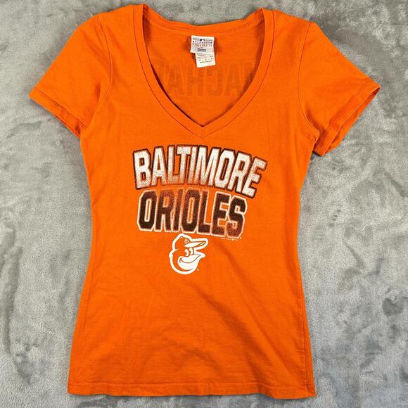MLB Tops - MLB Genuine Merchandise Baltimore Orioles Orange Fitted V-neck Graphic T-shirt